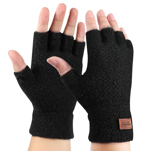 AYPOW Fingerlose Handschuhe für Damen Herren, Winter Thermisch Half Finger Strickhandschuhe Weich, Warme Halb Fingerhandschuhe Fäustlinge Winterhandschuhe Laufen Arbeits Radfahren Outdoor Sport von AYPOW