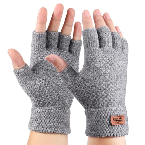 AYPOW Fingerlose Handschuhe für Damen Herren, Winter Thermisch Half Finger Strickhandschuhe Weich, Warme Halb Fingerhandschuhe Fäustlinge Winterhandschuhe Laufen Arbeits Radfahren Outdoor Sport von AYPOW