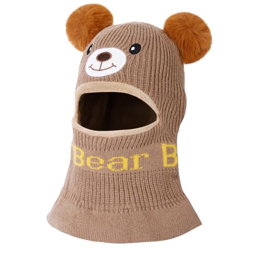 AYPOW Kinder Schlupfmütze Mädchen Jungen, Warme Schalmützen Wintermütze Fleece Gefüttert Niedlich Winddicht Strickmütze mit Bommel Beanie Mütze Loop Schal Kindermütze von AYPOW