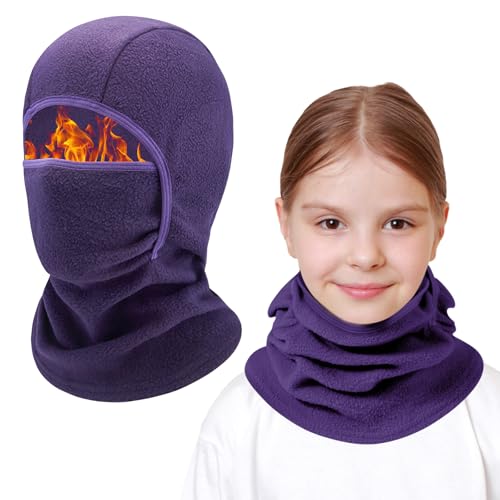 AYPOW Kinder Sturmhaube Winter 4-13, Multifunktional Winddicht Fleece Warm Skimaske Radfahren Gesichtsmaske unter dem Helm, Sturmmaske Mütze mit Halswärmer für Jungen Mädchen, Winter Outdoor Sport von AYPOW