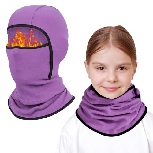 AYPOW Kinder Sturmhaube Winter 6-14, Multifunktional Winddicht Fleece Warm Skimaske Radfahren Gesichtsmaske unter dem Helm, Sturmmaske Mütze mit Halswärmer für Jungen Mädchen, Winter Outdoor Sport von AYPOW