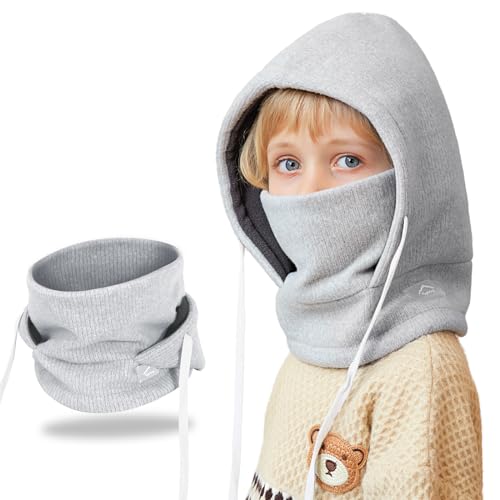 AYPOW Kinder Winter Thermo Fleece Sturmhaube 4-10 Jahre, Multifunktionale Winddichte Gesichtsmaske Skimaske, Warme Strick Fleece Mütze Kapuze Halswärmer Schal für Jungen Mädchen Outdoor-Aktivitäten von AYPOW