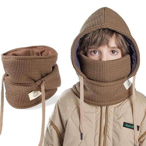 AYPOW Kinder Winter Thermo Fleece Sturmhaube Mütze Kapuze 4-10 Jahre, Multifunktionale Winddichte Warme Gesichtsmaske Skimaske, Strick Fleece Wintermütze Halswärmer Schal für Jungen Mädchen Outdoor von AYPOW