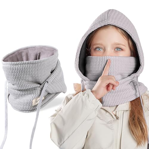 AYPOW Kinder Winter Thermo Fleece Sturmhaube Mütze Kapuze 4-10 Jahre, Multifunktionale Winddichte Warme Gesichtsmaske Skimaske, Strick Fleece Wintermütze Halswärmer Schal für Jungen Mädchen Outdoor von AYPOW