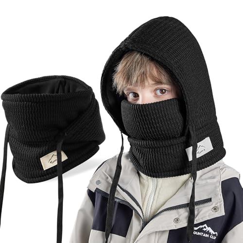 AYPOW Kinder Winter Thermo Fleece Sturmhaube Mütze Kapuze 4-10 Jahre, Multifunktionale Winddichte Warme Gesichtsmaske Skimaske, Strick Fleece Wintermütze Halswärmer Schal für Jungen Mädchen Outdoor von AYPOW