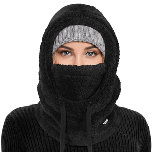 AYPOW Plüsch Sturmhaube Mütze Winter Herren Damen, Multifunktionale Outdoor Winddicht Thermo Fleece Gesichtshaube Warm Skimaske mit Nackenwärmer Halswärmer, Gesichtsmaske Radfahren Motorräder Wandern von AYPOW
