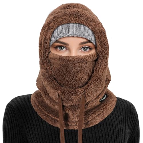 AYPOW Plüsch Sturmhaube Mütze Winter Herren Damen, Multifunktionale Outdoor Winddicht Thermo Fleece Gesichtshaube Warm Skimaske mit Nackenwärmer Halswärmer, Gesichtsmaske Radfahren Motorräder Wandern von AYPOW