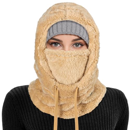 AYPOW Plüsch Sturmhaube Mütze Winter Herren Damen, Multifunktionale Outdoor Winddicht Thermo Fleece Gesichtshaube Warm Skimaske mit Nackenwärmer Halswärmer, Gesichtsmaske Radfahren Motorräder Wandern von AYPOW