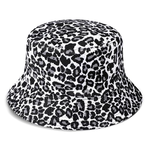 AYPOW Reversibel Damen Fischerhut Leopard Faltbar Sonnenhut, Leichter Beideseitig Tragen Anglerhut Teenager Mädchen Baumwolle Fischerhüte, UV-Schutz Strandhut Mode Eimerhut für Camping Reisen Wandern von AYPOW