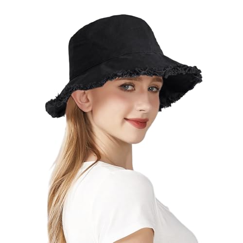 AYPOW Sonnenhut Damen Herren UV-Schutz, Washed Baumwolle Fischerhut Faltbar mit Frayed Brim Bucket Hat Strand Sommerhut Wanderhut Anglerhut Sun Hut Outdoor Travel von AYPOW