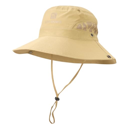 AYPOW Sonnenhut Outdoor Herren Damen, wasserdichte Faltbar Safari Hut mit Kinnband, UV Schutz Breite Krempe Angelhut Wanderhut Einstellbar Winddicht Leicht Buschhut Fischerhut Bucket Hat von AYPOW