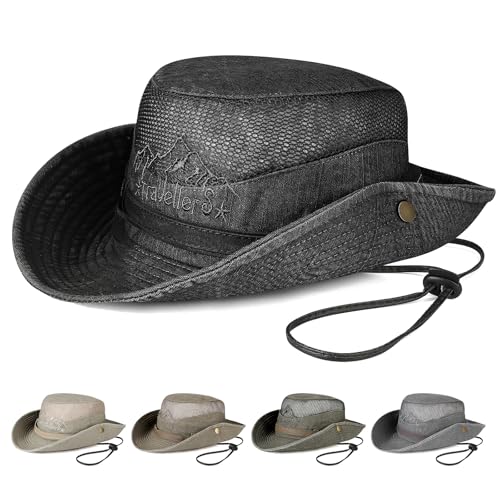 AYPOW Unisex Breiter Krempe Baumwolle Fischerhüte Sommer UV-Schutz Sonnenhut, Atmungsaktiv Faltbar Verstellbar Boonie Hats Safari-Hut, Outdoor Mützen Strand Caps for Wandern Camping Safari Angeln von AYPOW