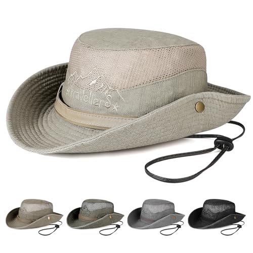 AYPOW Unisex Breiter Krempe Baumwolle Fischerhüte Sommer UV-Schutz Sonnenhut, Atmungsaktiv Faltbar Verstellbar Boonie Hats Safari-Hut, Outdoor Mützen Strand Caps for Wandern Camping Safari Angeln von AYPOW