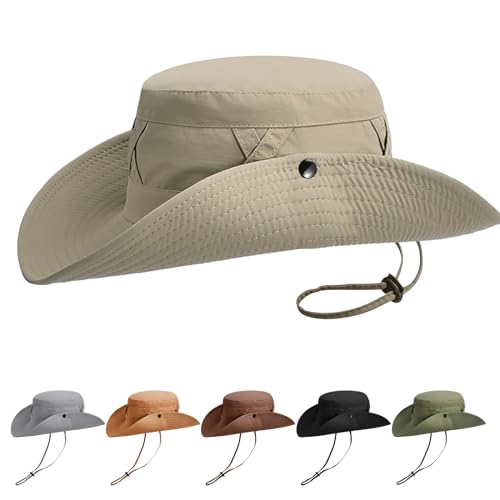 AYPOW Unisex Sonnenhut Fischerhut Wasserdicht, UPF50+ Breite Krempe UV-Schutz Verstaubar Winddicht Atmungsaktiv Allwetter Angelhut Eimerhut, Cowboy-Stil Boonie Hut Sommerhut für Herren Damen Outdoor von AYPOW
