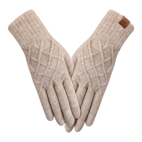 AYPOW Winter Thermo Strickhandschuhe Damen, Modische Slouchy Touchscreen Handschuhe mit Fleece Futter, Warm Dehnbare Handschuhe, Tägliche Outdoor Aktivitäten Winterhandschuhe, Geschenk Frauen Damen von AYPOW