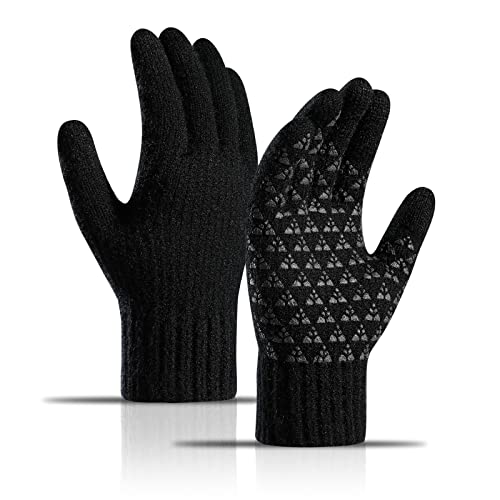 AYPOW Winter Warme Strickhandschuhe Unisex, Anti-Rutsch Touchscreen Thermo-Fleece Gefütterte Handschuhe, Damen und Herren Outdoor-Sport Laufen Radfahren Wandern Fahren Arbeits handschuhe von AYPOW