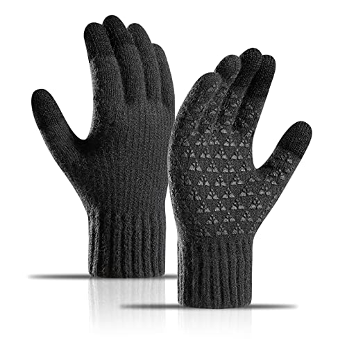 AYPOW Winter Warme Strickhandschuhe Unisex, Anti-Rutsch Touchscreen Thermo-Fleece Gefütterte Handschuhe, Damen und Herren Outdoor-Sport Laufen Radfahren Wandern Fahren Arbeits handschuhe von AYPOW