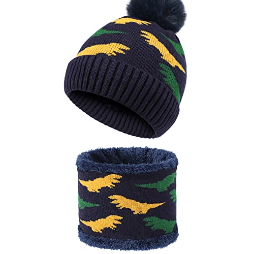 AYPOW Wintermütze Beanie Hut Schal Set für Kinder, Winter Verdicken Fleece Gefütterte Outdoor Thermisch Strickmütze Kindermütze, Schlauchschal Halswärmer Sets, für Kinder Jungen Mädchen, 2-6 Jahre von AYPOW