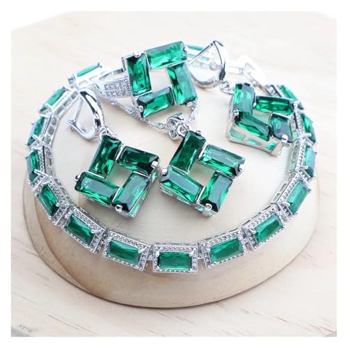 AYRTEGI VNJUGF Hochzeit 925 Silber Braut Schwarz Weiß Zirkon Ohrringe Ringe Anhänger Halskette Stein Armbänder Frauen wanglan(4PCS-Green,10) von AYRTEGI