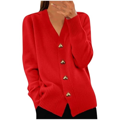 AYSDSKI Strickjacke Damen V-Ausschnitt Strickpullover Elegant Gestrickter Mantel Herzförmige Button-Down Strickpulli Einfarbig Autumn Winter Strick Blusentop von AYSDSKI