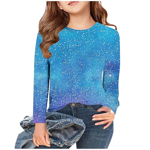 AYSDSKI 2025 Angebote Langarmshirt Mädchen Pailletten Bedruckt Pullover Kinder Rundhal Glitzershirt Einfarbig Longsleeve Frühjahr Sommer Bluseshirt Bequem Oberteile für Party Sportshirt von AYSDSKI