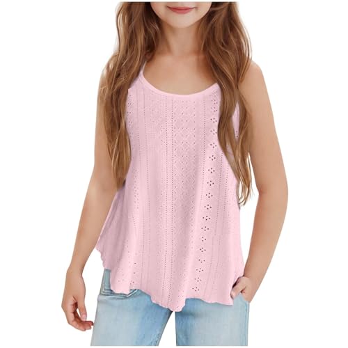 AYSDSKI 2025 Deals Camisole Mädchen Sommer Einfarbig Spaghettiträger Trägershirt Eyelet Ärmellos Bluse Lässige Unterhemd Kinder Atmungsaktiv Cami Top Lochstickerei Oberteile Strandshirt 5-15 Jahre von AYSDSKI