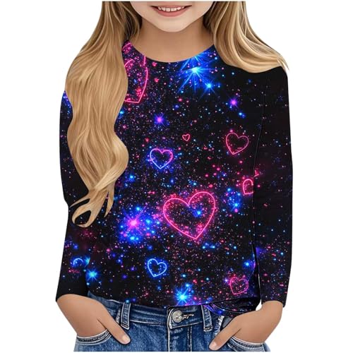 AYSDSKI 2025 Deals Langarmshirt Mädchen 3D Herzmuster-Druck Blusentop Kinder Farbverlauf Tops Valentinstag Pullover Modische Rundhal Bluse Frühjahr Autumn Oberteile Sportshirt 3-14 Jahre von AYSDSKI