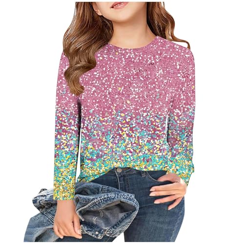 AYSDSKI Angebote des Tages Heute Langarmshirt Mädchen Pailletten Bedruckt Pullover Kinder Rundhal Glitzershirt Einfarbig Longsleeve Frühjahr Sommer Bluseshirt Bequem Oberteile für Party Sportshirt von AYSDSKI
