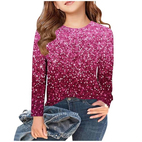 AYSDSKI Angebote des Tages Heute Langarmshirt Mädchen Pailletten Bedruckt Pullover Kinder Rundhal Glitzershirt Einfarbig Longsleeve Frühjahr Sommer Bluseshirt Bequem Oberteile für Party Sportshirt von AYSDSKI