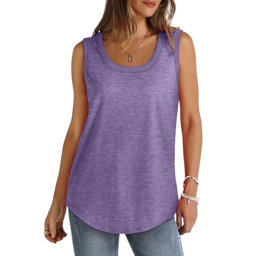 AYSDSKI Angebote des Tages Heute blitzangebote Unterhemden Damen Einfarbig Tank Top Klassische Passform Tanktop mit Gebogener Saum Rundhal Ärmellos Oberteile Casual Sommer Basic Bluse S-5XL von AYSDSKI