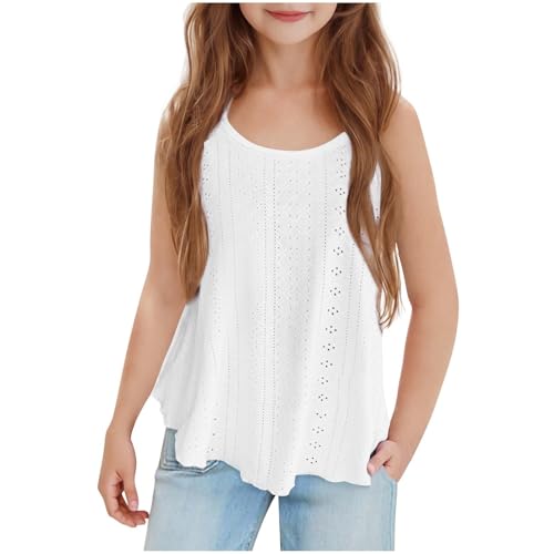 AYSDSKI Black Friday Camisole Mädchen Sommer Einfarbig Spaghettiträger Trägershirt Eyelet Ärmellos Bluse Lässige Unterhemd Kinder Atmungsaktiv Cami Top Lochstickerei Oberteile Strandshirt 5-15 Jahre von AYSDSKI