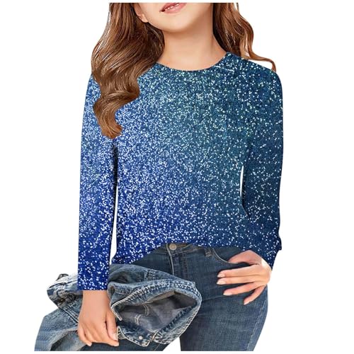 AYSDSKI Black Friday Langarmshirt Mädchen Pailletten Bedruckt Pullover Kinder Rundhal Glitzershirt Einfarbig Longsleeve Frühjahr Sommer Bluseshirt Bequem Oberteile für Party Sportshirt von AYSDSKI
