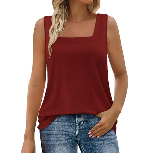 Black Friday Unterhemden Damen Einfarbig Unterziehshirt Tank Top mit Quadratischem Ausschnitt Lockere Camisole Lässige Tanktop Frühjahr Sommer Ärmellos Basic Bluse Teenager Mädchen Oberteile von AYSDSKI