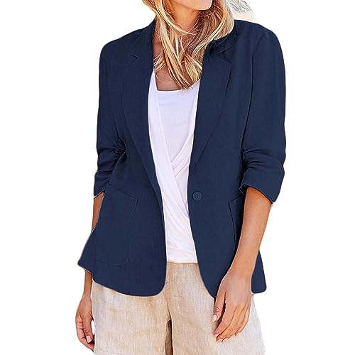 AYSDSKI Blazer Damen 3/4-Arm Dressy Blazer Musselin Blazerjacke Einfarbig Kurzblazer mit Taschen Umlegekragen Mantel für Arbeit Büro Slim Fit Office Lady Sakko Übergangsjacke von AYSDSKI