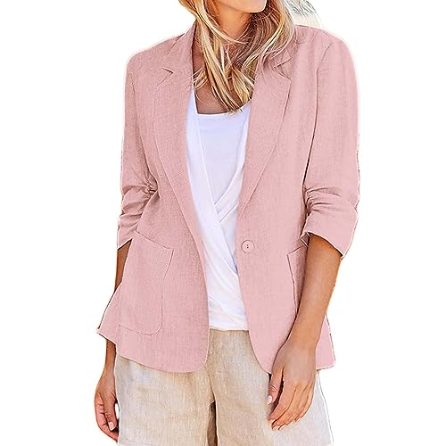 AYSDSKI Blazer Damen 3/4-Arm Dressy Blazer Musselin Blazerjacke Einfarbig Kurzblazer mit Taschen Umlegekragen Mantel für Arbeit Büro Slim Fit Office Lady Sakko Übergangsjacke von AYSDSKI