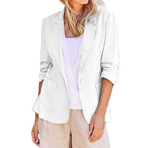 AYSDSKI Blazer Damen 3/4-Arm Dressy Blazer Musselin Blazerjacke Einfarbig Kurzblazer mit Taschen Umlegekragen Mantel für Arbeit Büro Slim Fit Office Lady Sakko Übergangsjacke von AYSDSKI