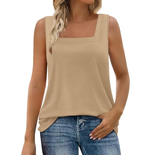 Blitzangebote Unterhemden Damen Einfarbig Unterziehshirt Tank Top mit Quadratischem Ausschnitt Lockere Camisole Lässige Tanktop Frühjahr Sommer Ärmellos Basic Bluse Teenager Mädchen Oberteile von AYSDSKI