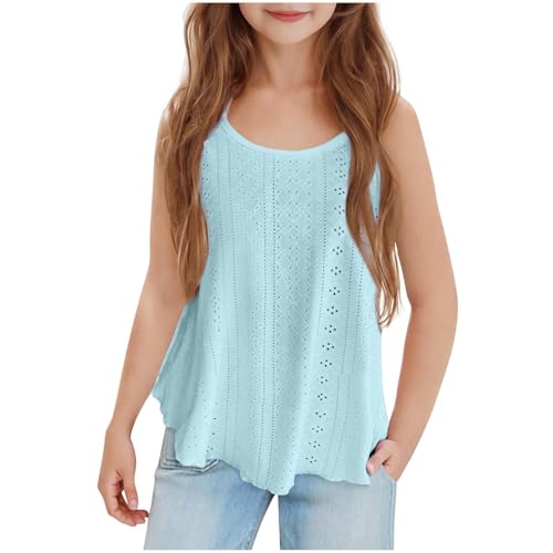 AYSDSKI Blitzangebote des Tages Camisole Mädchen Sommer Einfarbig Spaghettiträger Trägershirt Eyelet Ärmellos Bluse Lässige Unterhemd Kinder Atmungsaktiv Cami Top Lochstickerei Oberteile Strandshirt von AYSDSKI
