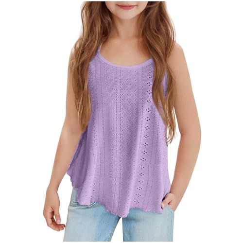 AYSDSKI Blitzangebote des Tages Camisole Mädchen Sommer Einfarbig Spaghettiträger Trägershirt Eyelet Ärmellos Bluse Lässige Unterhemd Kinder Atmungsaktiv Cami Top Lochstickerei Oberteile 5-15 Jahre von AYSDSKI