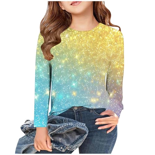 AYSDSKI Blitzangebote des Tages Langarmshirt Mädchen Pailletten Bedruckt Pullover Kinder Rundhal Glitzershirt Einfarbig Longsleeve Frühjahr Sommer Bluseshirt Bequem Oberteile für Party Sportshirt von AYSDSKI