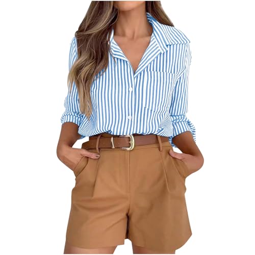 AYSDSKI Bluse Damen Elegant Langarm Streifenbluse Bluseshirt mit Taschen Büro Arbeit Blusen Revers Button-Down Oberteile Autumn Sommer Longsleeve Lockere Tops AYSDSKI Bluse Damen Elegant Langarm Streifenbluse Bluseshirt mit Taschen Büro Arbeit Blusen Revers Button-Down Oberteile Autumn Sommer Longsleeve Lockere Tops von AYSDSKI