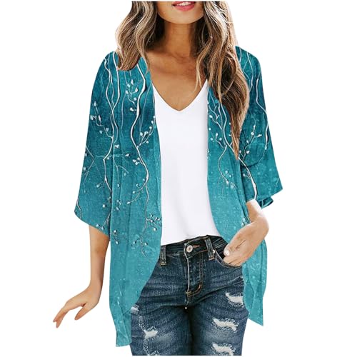 AYSDSKI Discounter DüNn Strickjacke Damen 3/4-Arm Übergangmantel 3D Blumenmuster Cardigan Lang Frühjahr Sommer College Mantel Bequem Sommerjacke für Alltag Freizeimantel S-5XL von AYSDSKI