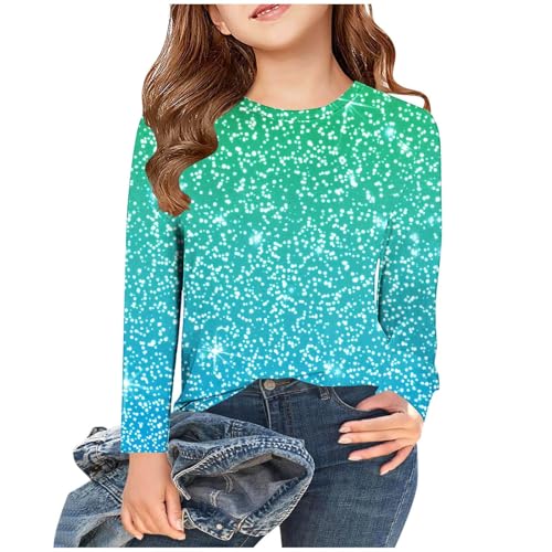 AYSDSKI Discounter Langarmshirt Mädchen Pailletten Bedruckt Pullover Kinder Rundhal Glitzershirt Einfarbig Longsleeve Frühjahr Sommer Bluseshirt Bequem Oberteile für Party Sportshirt von AYSDSKI