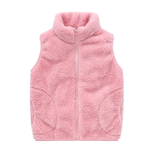 AYSDSKI Double-Sided Fleece Weste Mädchen Einfarbig Fleeceweste Autumn Winter Übergangsjacke Full Zip Plush Winterjacke Kinder Ärmellos Stehkragen Plüschjacke von AYSDSKI