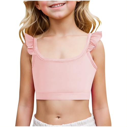AYSDSKI Kurz Cami Top Mädchen Einfarbig Unterhemd Fliegende Ärmel Camisole O-Ausschnitt Yoga Tshirt Sommer Ärmellos Oberteile Kinder Spaghettiträger Trägershirt Sportshirt 4-11 Jahre von AYSDSKI