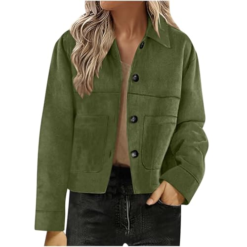 AYSDSKI Kurz Faux Wildlederjacke Damen Umschlagkragen Übergangsjacke mit Knopfleiste Langarm Cropped Jacke mit Taschen Autumn Winter Mantel Modische Wildleder Kurzjacke von AYSDSKI