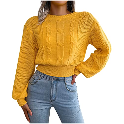 AYSDSKI Kurz Strickpullover Damen Einfarbig Strickpulli Lockere Geflochtener Strick Pullover Autumn Winter Patchwork Strick Pulli Elegant Oberteile S-3XL von AYSDSKI
