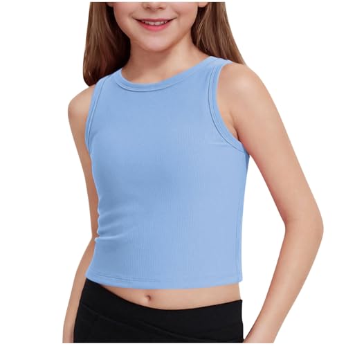 AYSDSKI Kurz Unterhemd Mädchen Einfarbig Ärmellos Oberteile O-Ausschnitt Basic Bluse Skinny Passform Tank Top Kinder T-Shirt Sommer Lässige Blusentop Sportshirt 5-15 Jahre von AYSDSKI