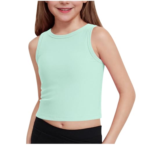 AYSDSKI Kurz Unterhemd Mädchen Einfarbig Ärmellos Oberteile O-Ausschnitt Basic Bluse Skinny Passform Tank Top Kinder T-Shirt Sommer Lässige Blusentop Sportshirt 5-15 Jahre von AYSDSKI