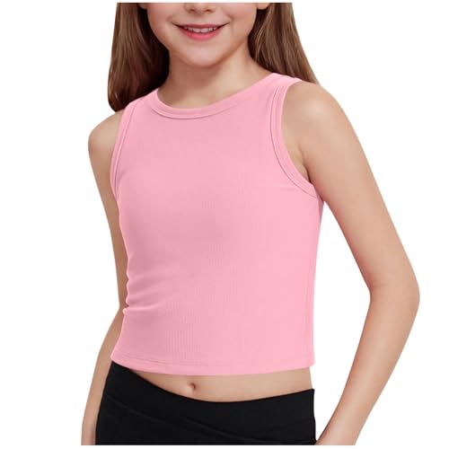 AYSDSKI Kurz Unterhemd Mädchen Einfarbig Ärmellos Oberteile O-Ausschnitt Basic Bluse Skinny Passform Tank Top Kinder T-Shirt Sommer Lässige Blusentop Sportshirt 5-15 Jahre von AYSDSKI